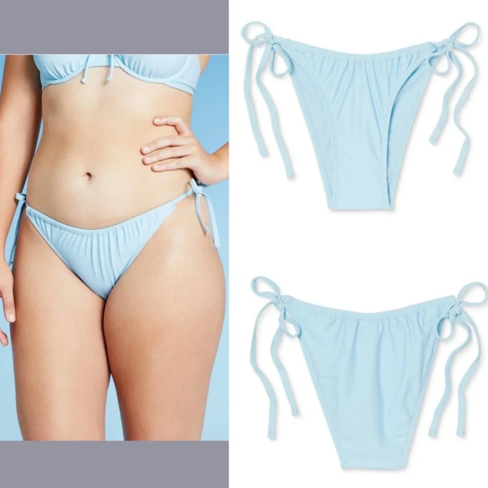 NWD Xhilaration‎ [ Medium ] Shirred Bikini Top + High Leg Bottom Light Blue